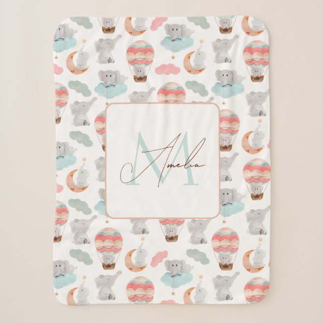 Adorable Monogram Initial Name Baby Elephant Pink Sherpadecke (Vorderseite)