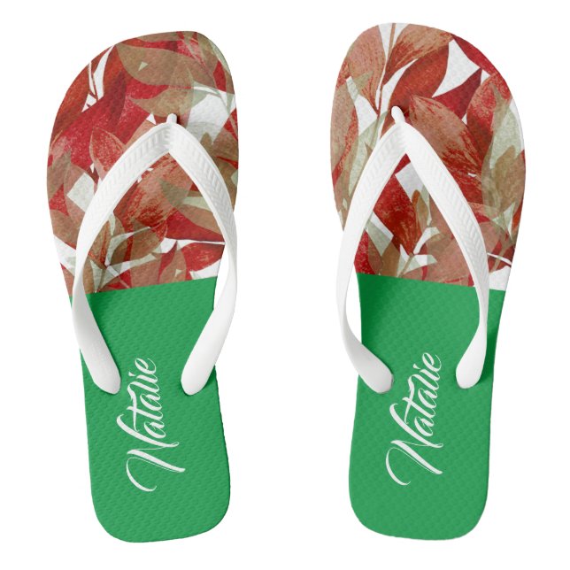 Adorable monogram l Summer beach l Green Burgundy Flip Flops (Fußbett)