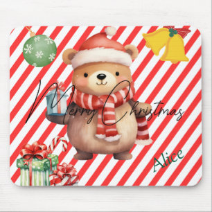 Adorable monogramm Rote weiße Streifen Ornamente Mousepad