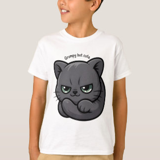 Adorable Moody Gray Kitty Cartoon T-Shirt