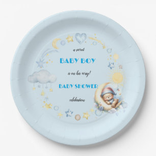 Adorable Moon Stars Sleepy Teddy Bear Pappteller