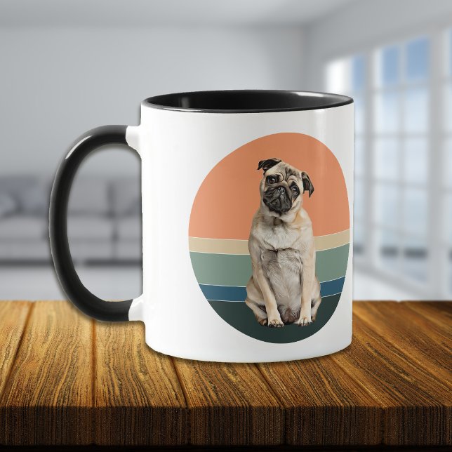 Adorable Mops Hund Retro Sonnenuntergang Tasse (Von Creator hochgeladen)