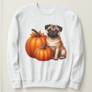 Adorable Mops mit Herbst neben Pumpkins sitzen Sweatshirt