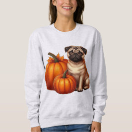 Adorable Mops mit Herbst neben Pumpkins sitzen Sweatshirt