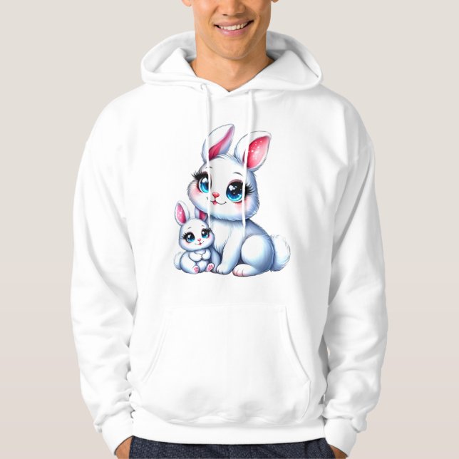 Adorable Mother and Baby Bunny Illustration Hoodie (Vorderseite)