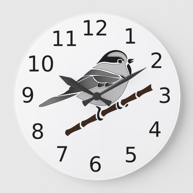 Adorable Mountain Chickadee Bird Illustriert Große Wanduhr (Vorderseite)