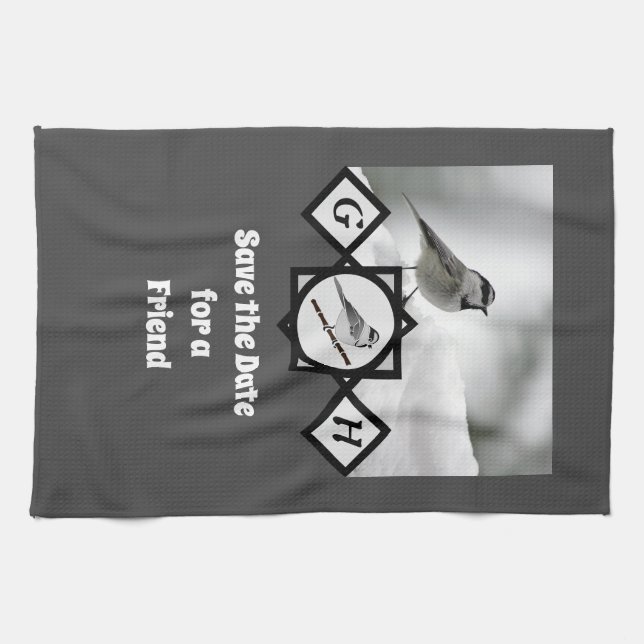 Adorable Mountain Chickadee Monogram Foto Geschirrtuch (Horizontal)