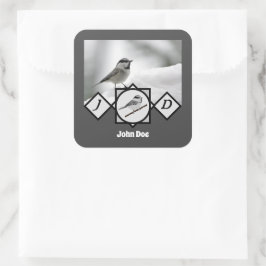 Adorable Mountain Chickadee Monogram Foto Quadratischer Aufkleber