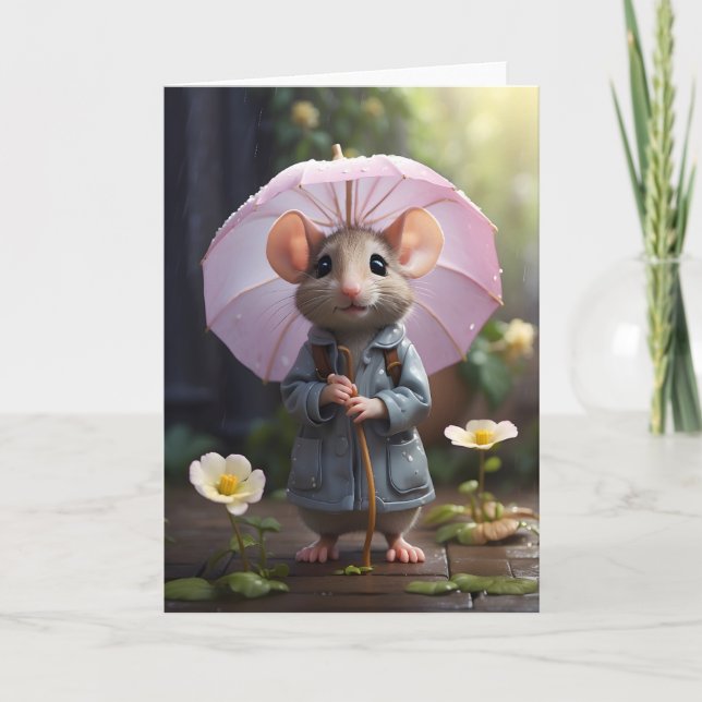 Adorable Mouse Daisy Blume Illustration Blank Karte (Vorderseite)