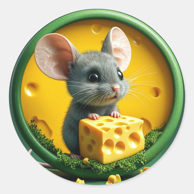 Adorable Mouse Holding Käse Runder Aufkleber (Vorderseite)
