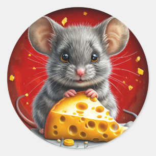 Adorable Mouse Holding Käse Runder Aufkleber