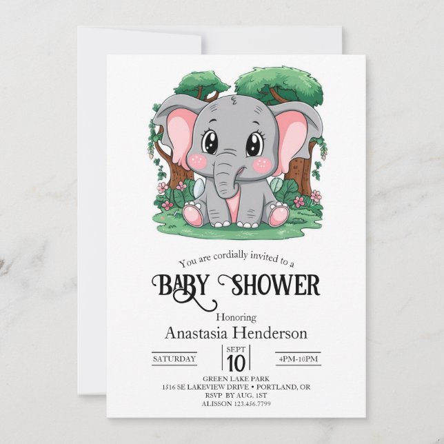 Adorable mystische Elefant Digital Baby Dusche Einladung (Vorderseite)