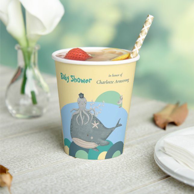 Adorable Nautical Whale Tintenfisch Yellow Baby Du Pappbecher (In Situ)