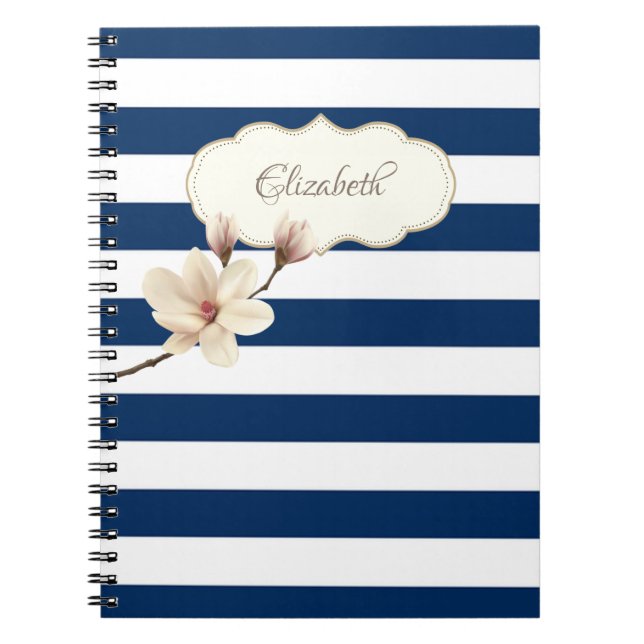 Adorable Navy Blue Stripses, Magnolia, Personalisi Notizblock (Vorderseite)