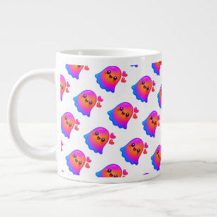 Adorable Neon Kawaii Ghost mit Gradient Glow und Jumbo-Tasse