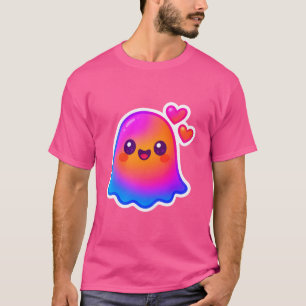 Adorable Neon Kawaii Ghost mit Gradient Glow und T-Shirt