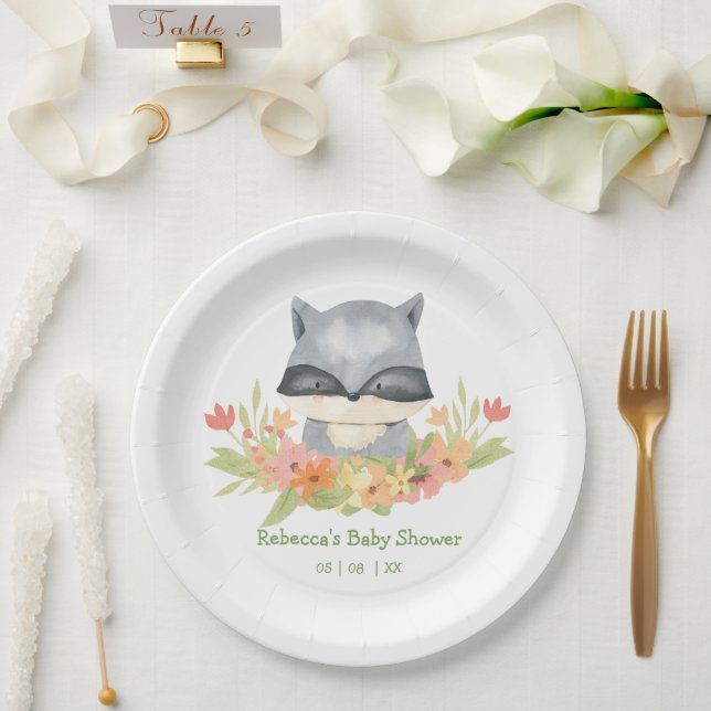 Adorable Niedlich Baby Raccoon Babydusche Pappteller (Hochzeit)
