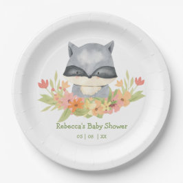 Adorable Niedlich Baby Raccoon Babydusche Pappteller