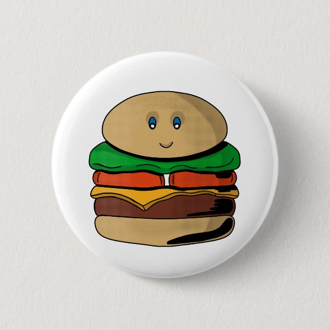 Adorable Niedlich Burger Hamburger Kawaii Button (Vorderseite)