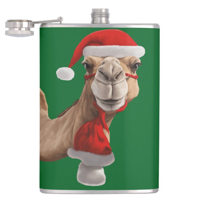 Adorable Niedlich Camel Wear Weihnachtsmannmütze W Flachmann (Geöffnet)