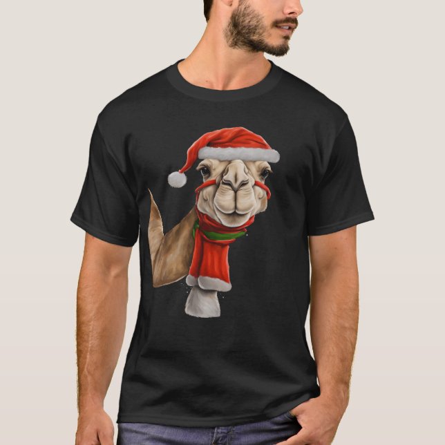 Adorable Niedlich Camel Wear Weihnachtsmannmütze W T-Shirt (Vorderseite)