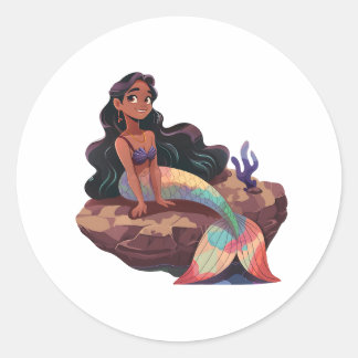 Adorable Niedlich Elegante Meerjungfrau Runder Aufkleber