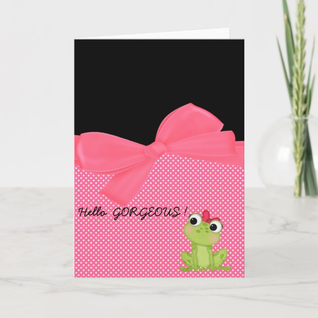 Adorable Niedlich Frog auf Polka Dots Hello Gorgeo Karte (Vorderseite)