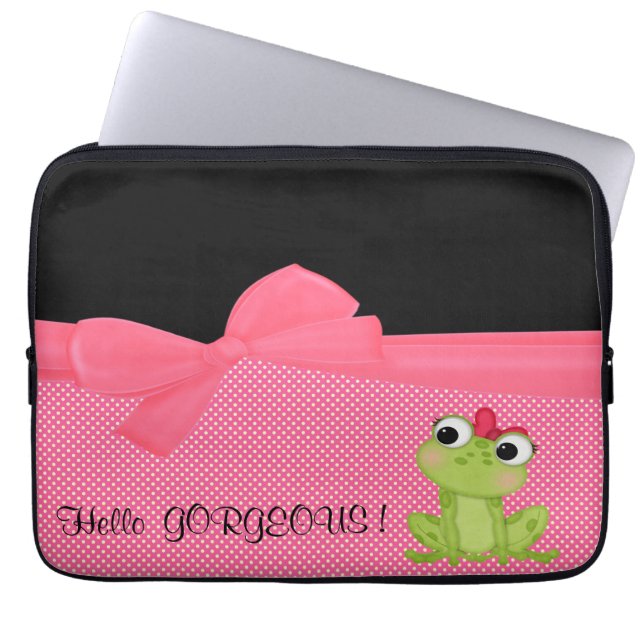 Adorable Niedlich Frog auf Polka Dots Hello Gorgeo Laptopschutzhülle (Vorderseite)