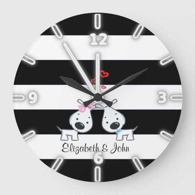Adorable Niedlich, gestreift, Hunde in Liebe Perso Große Wanduhr (Vorderseite)