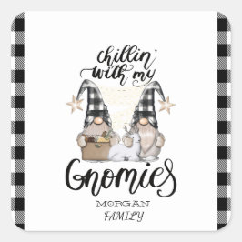 Adorable Niedlich Gnomes Black Buffalo Kariert Quadratischer Aufkleber
