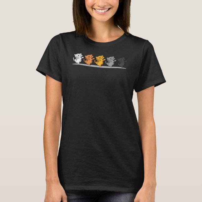 Adorable Niedlich Happy Funny Albern Line Tanzkatz T-Shirt (Vorderseite)