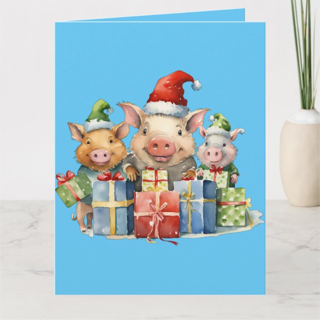 Adorable Niedlich Little Piggie Weihnachtsgrüße Karte (Vorderseite)
