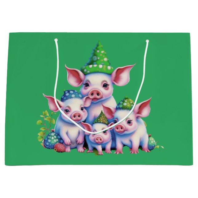 Adorable Niedlich Little Piggies Weihnachtsbaum Gr Große Geschenktüte (Vorderseite)