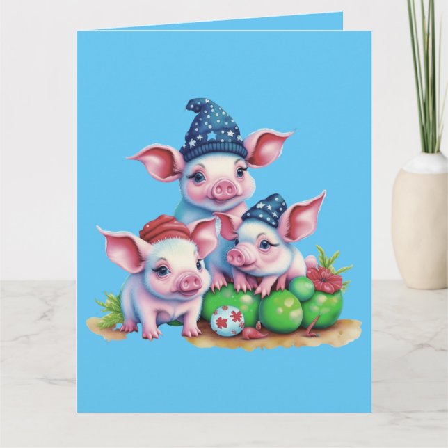 Adorable Niedlich Little Piggies Weihnachtsgrüße Karte (Vorderseite)