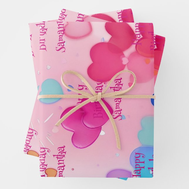Adorable Niedlich Pink Girly Hearts Happy Birthday Geschenkpapier Set (Beispiel)