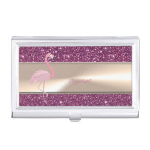 Adorable Niedlich rosa Flamingo auf Glitterie Visitenkarten Dose