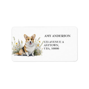 Adorable Niedliche Corgi mit Blumen Adressaufkleber
