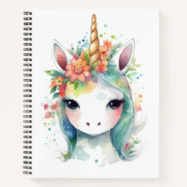Adorable Niedliche Einhorn mit Portrait von Blume Notizbuch