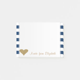 Adorable Niedliche Glitterie Herz, Navy Blue Strip Post-it Klebezettel