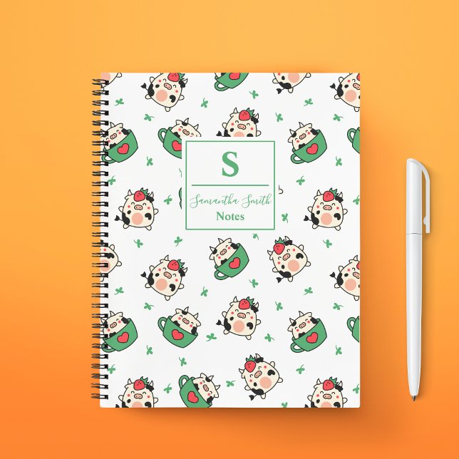 Adorable Niedliche Kawaii Kuh Muster Monogramm Notizbuch (Von Creator hochgeladen)