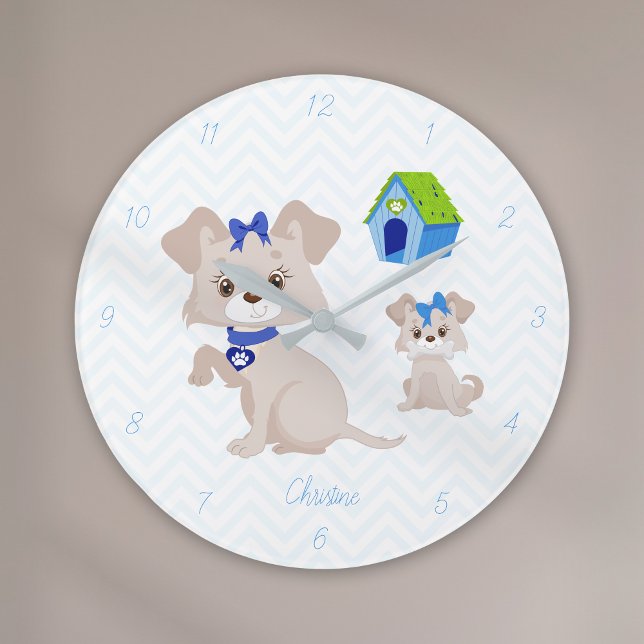 Adorable Niedliche Mommy Dog mit Welpe Große Wanduhr (Von Creator hochgeladen)