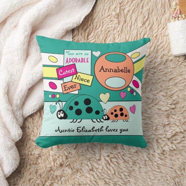 Adorable niedliche Nichte je Ladybugs grün orange Kissen (Decke)