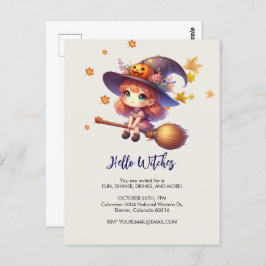 Adorable Niedliche Rotzunge mit Besen, Halloween Postkarte