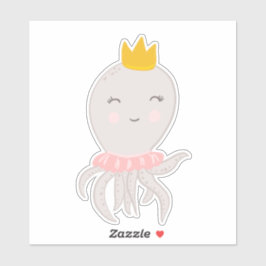 Adorable Octapus-Illustration mit Krone Aufkleber