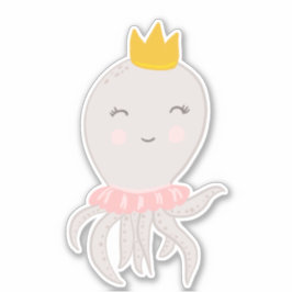 Adorable Octapus-Illustration mit Krone Aufkleber