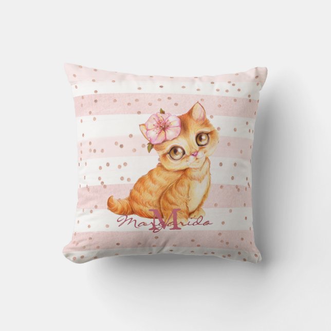 Adorable Orange Baby Cat Illustration Girl Kinderz Kissen (Vorderseite)