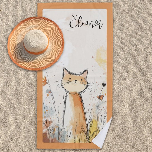 Adorable Orange Cat Illustration Personalisiert Strandtuch (Von Creator hochgeladen)