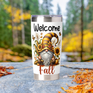 ADORABLE ORANGE FALL GNOME MIT AUTUMN PUMPKINS THERMOBECHER