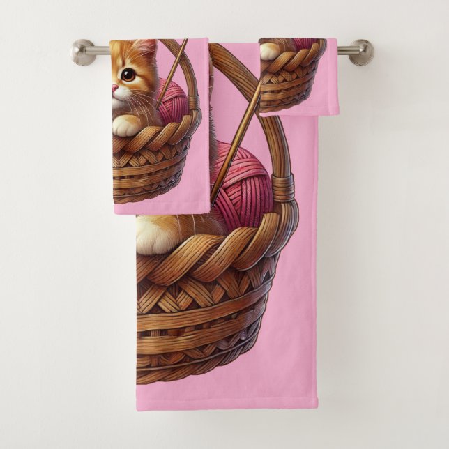 Adorable Orange Kitten in Basket mit Garn Badhandtuch Set (Insitu)