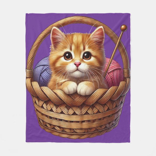 Adorable Orange Kitten in Basket mit Garn Fleecedecke (Vorderseite)